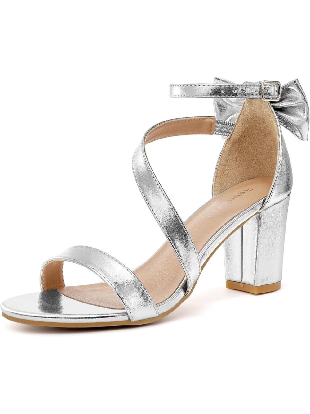 Women's Silver Faux Leather Comfortable Slip Resistant Adjustable Block Heels